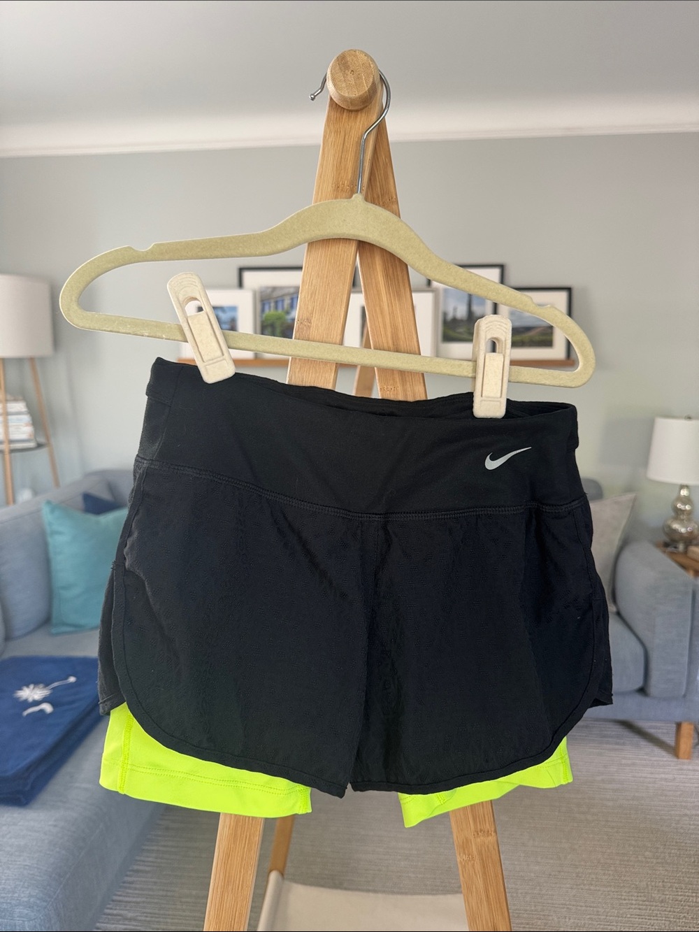 Nike Women’s Black Athletic Shorts with Neon Yellow Liner